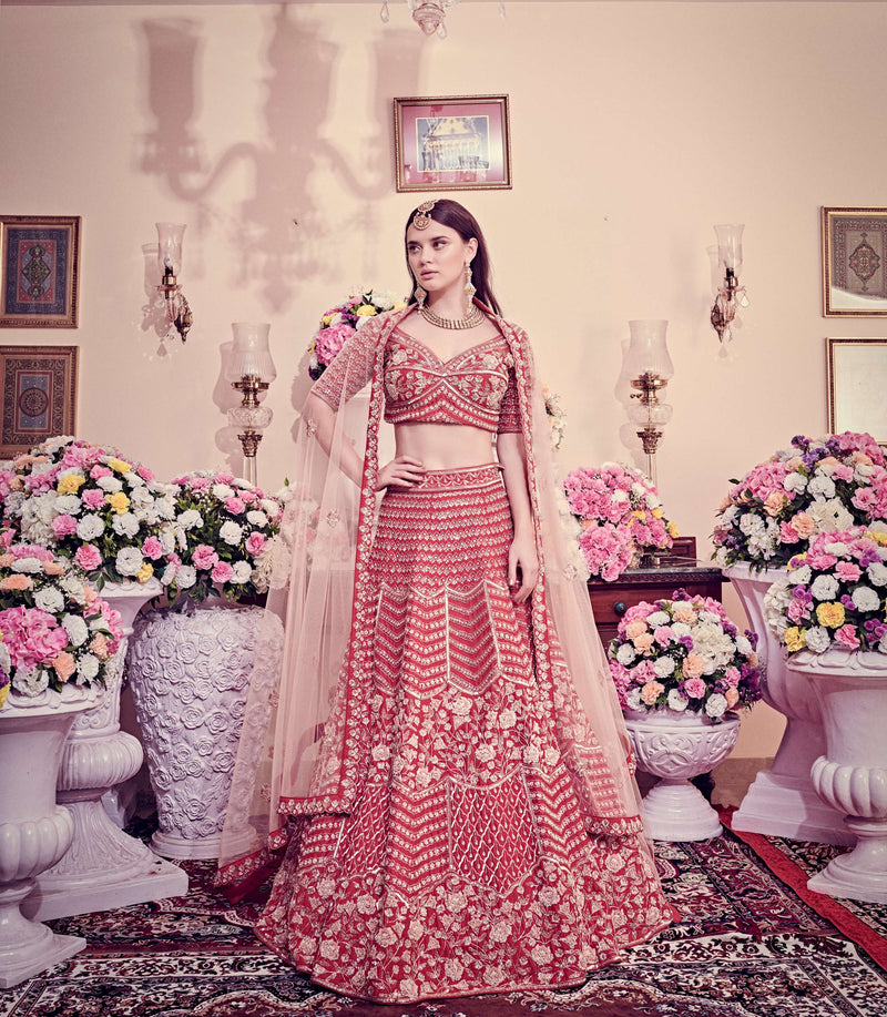 Cranberry red Lehenga