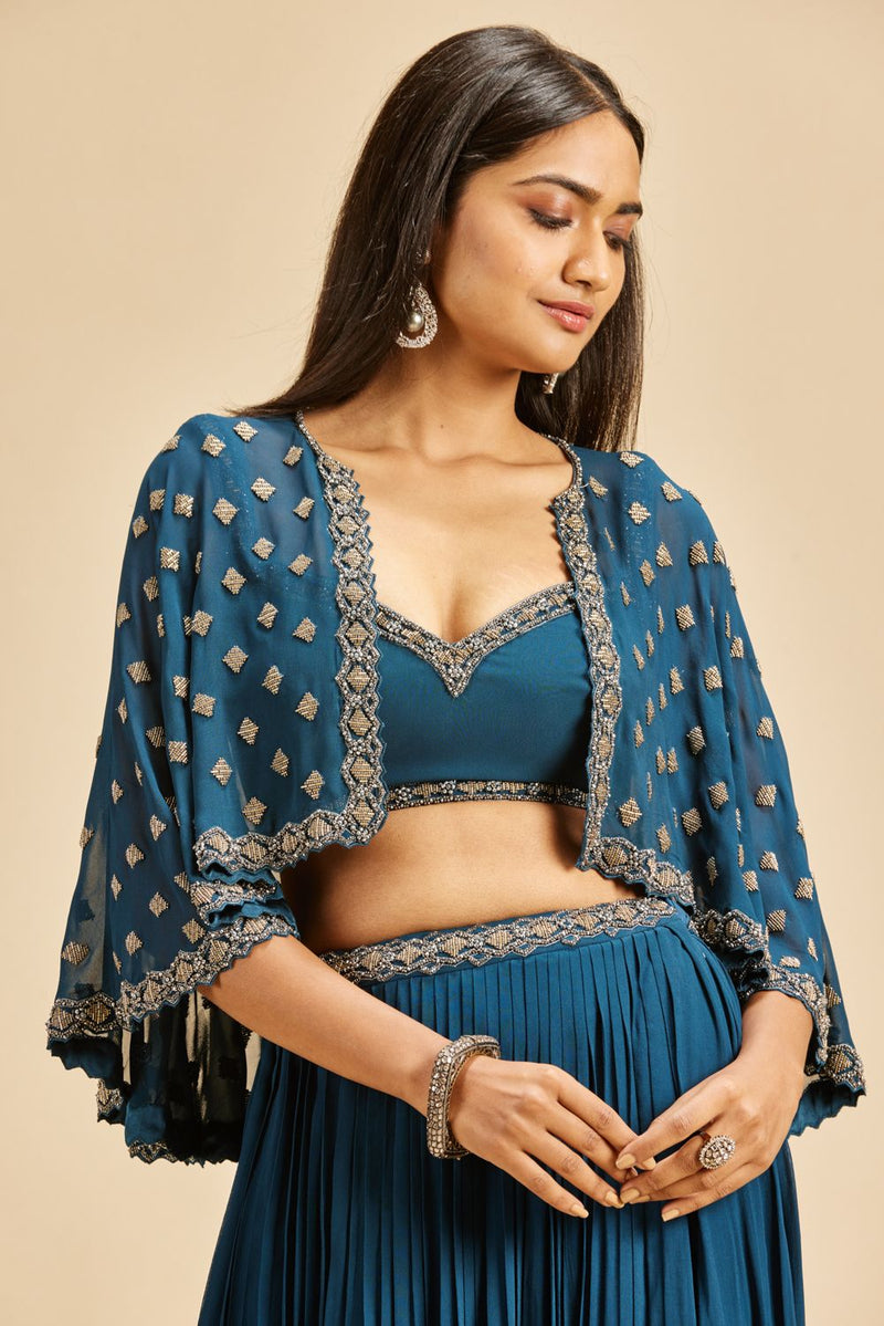 MIDNIGHT BLUE PLEATED LEHENGA