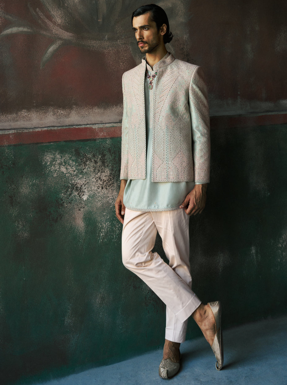 Nehrav Short Open Jacket, Kurta & Pant Set