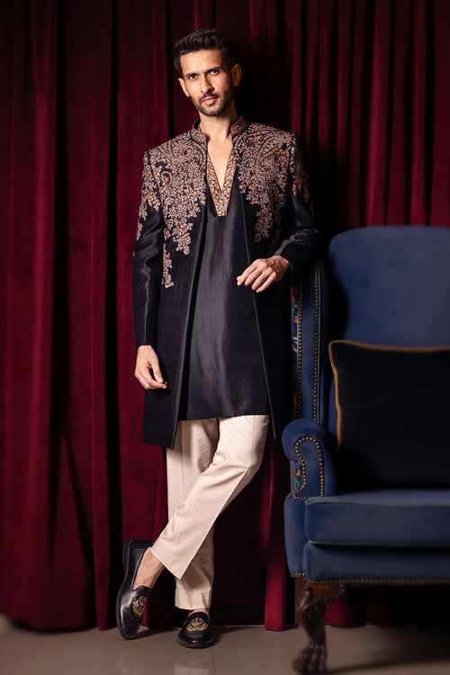 Nightroot Long open jacket, kurta and pant set