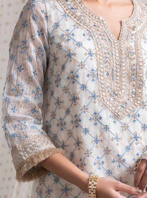 White Makhna Kurta with Makhna Garara