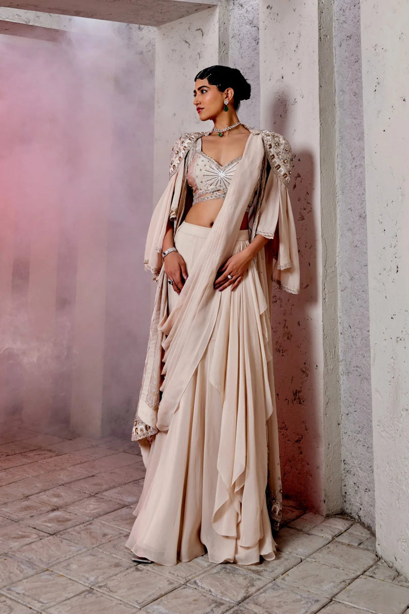 Inara Drape Saree With Cape Set