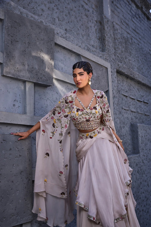 Anahira Cape With Choli And Skirt