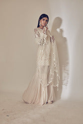 Hand Embroidered Ivory Sharara Set