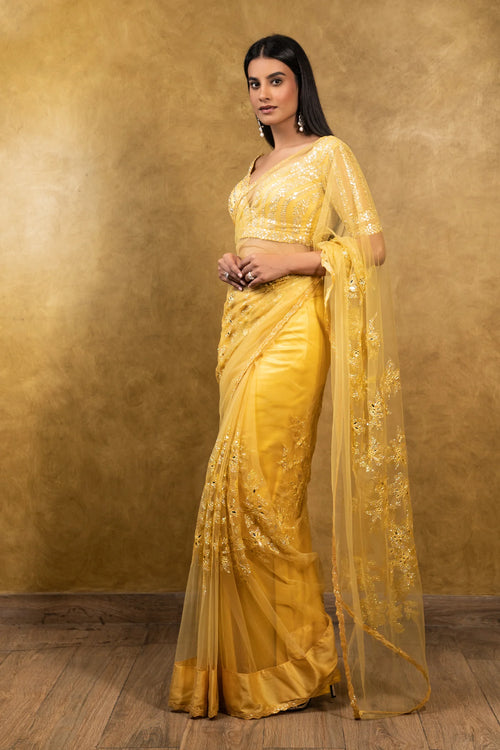 SUNBURST YELLOW TULLE SAREE