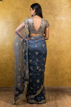 STONE BLUE TULLE SAREE WITH TAFFETA BLOUSE