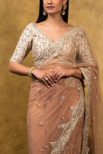 TEA ROSE TULLE SAREE WITH A CREAM TAFFETA BLOUSE