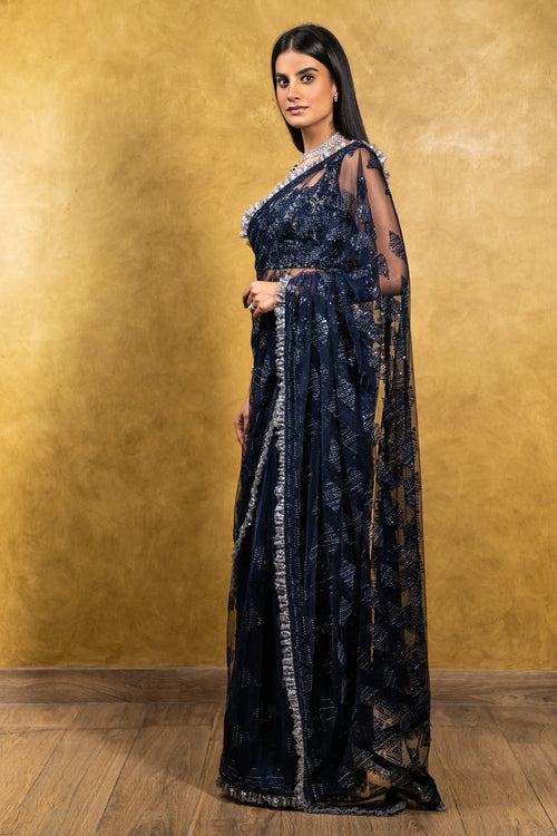 NAVY TULLE SAREE