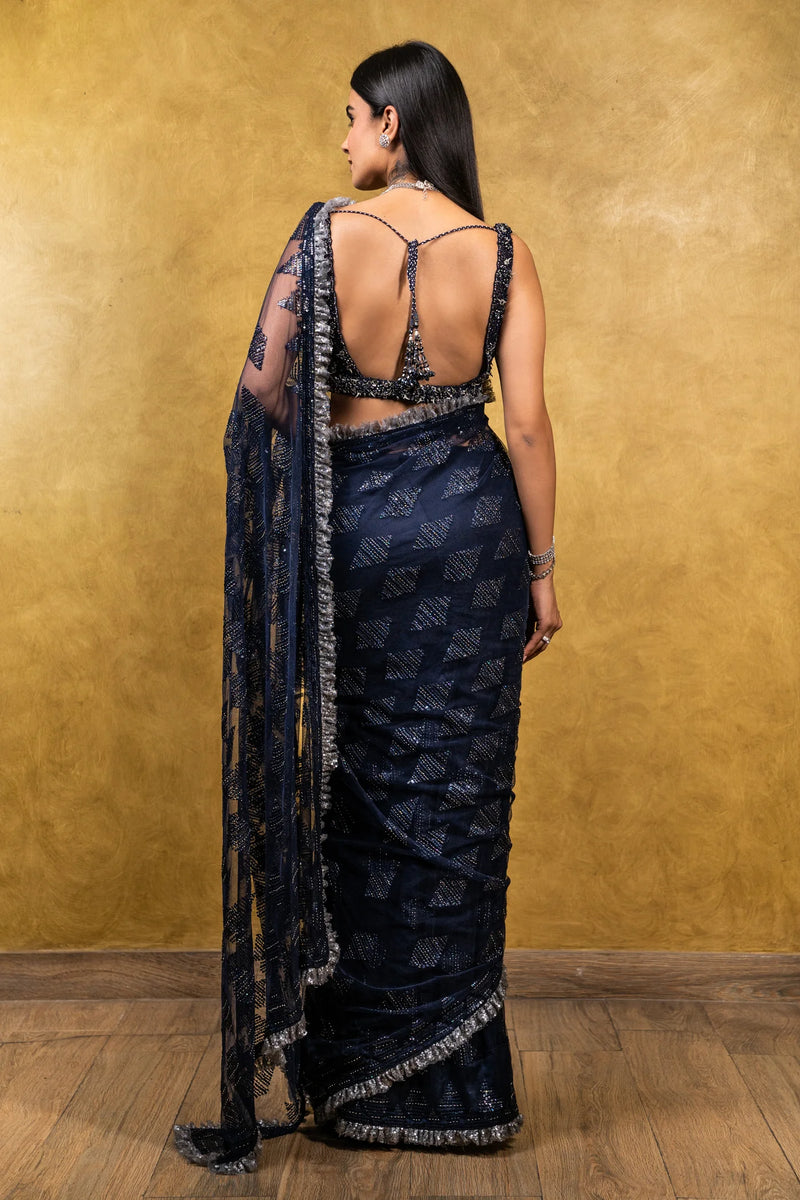 NAVY TULLE SAREE