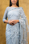 POWDER BLUE TULLE PATCHWORK SAREE