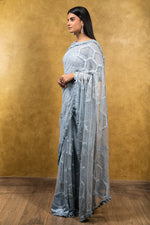 POWDER BLUE TULLE PATCHWORK SAREE