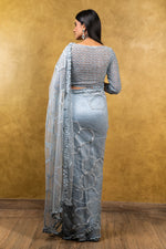 POWDER BLUE TULLE PATCHWORK SAREE