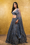 CHARCOAL GREY TULLE LEHENGA