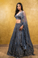 CHARCOAL GREY TULLE LEHENGA