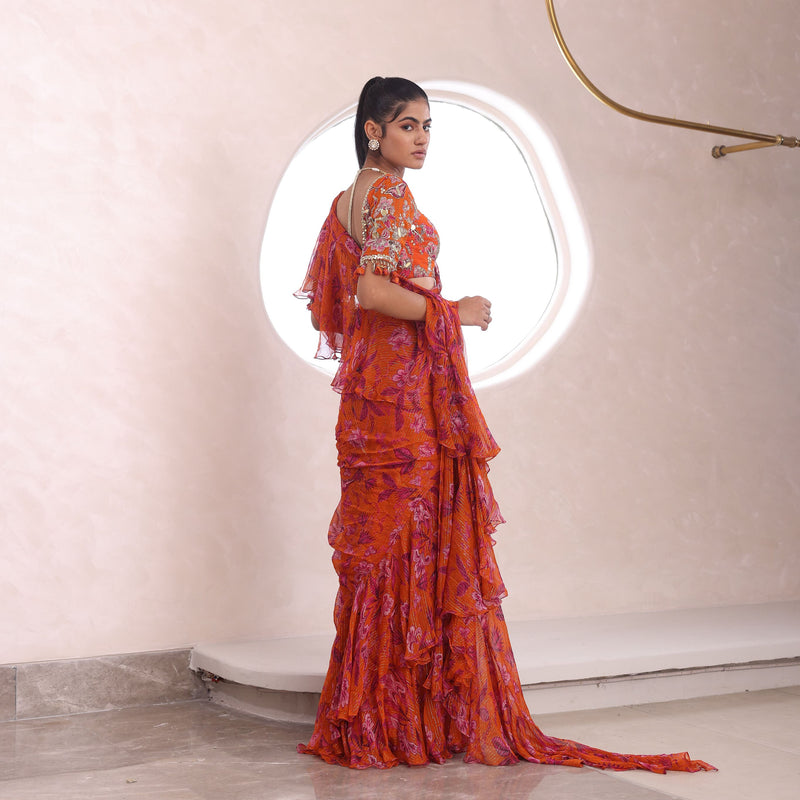 PRE DRAPED SAREE AND EMBROIDERED BLOUSE