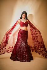 Sequin mermaid lehnga with floral dupatta and jaal blouse detail