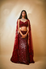 Sequin mermaid lehnga with floral dupatta and jaal blouse detail