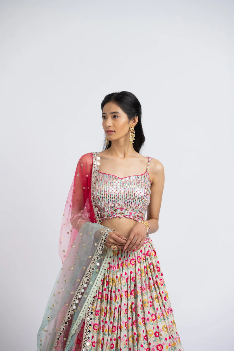 IVORY LEHENGA SET WITH MULTICOLOUR EMBROIDERY