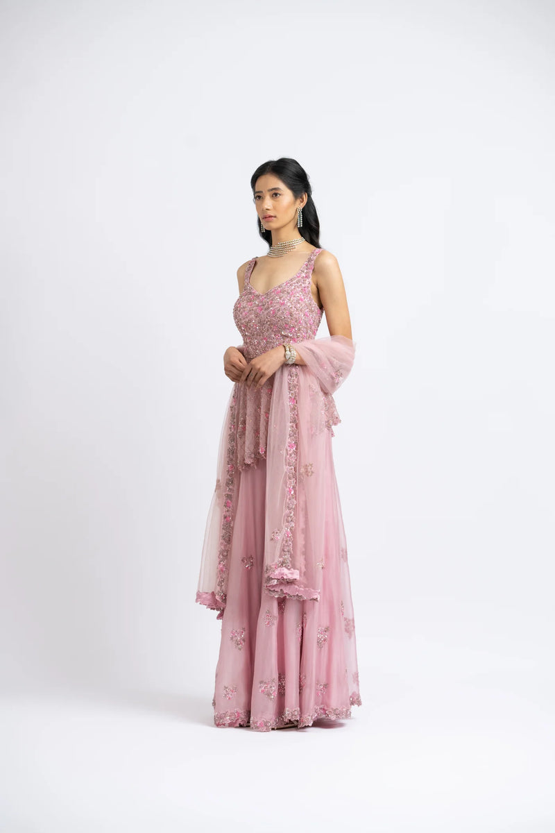 ROSE PINK ORGANZA SHARARA SET