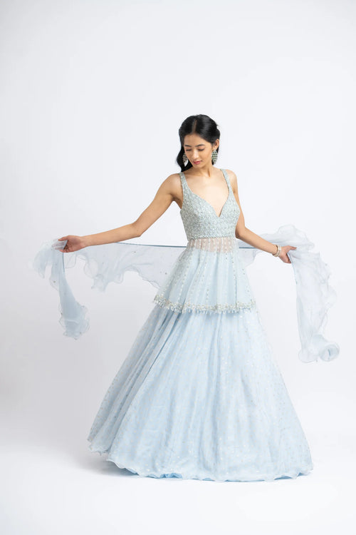 ICE BLUE PEPLUM LEHENGA SET