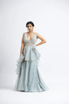 Grey Blue Organza Peplum Sharara Set.