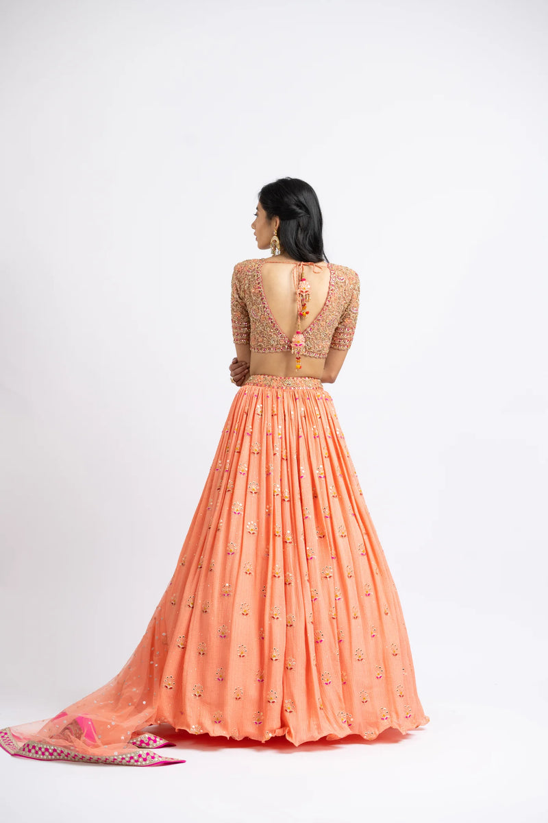 MANGO ORANGE GEORGETTE LEHENGA CHOLI SET