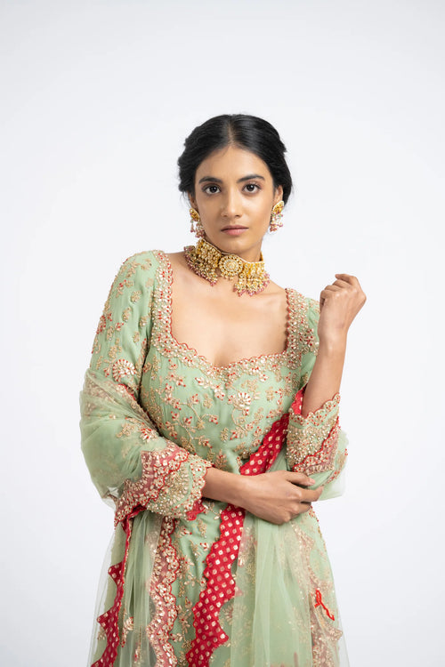 JADE GREEN GEORGETTE GOTA EMBROIDERY SET