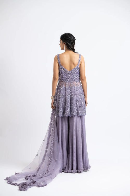 SMOKY LILAC PEPLUM SHARARA SET