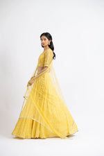 SUNHINE YELLOW  RESHAM AND PATRA  WORK LEHENGA CHOLI SET