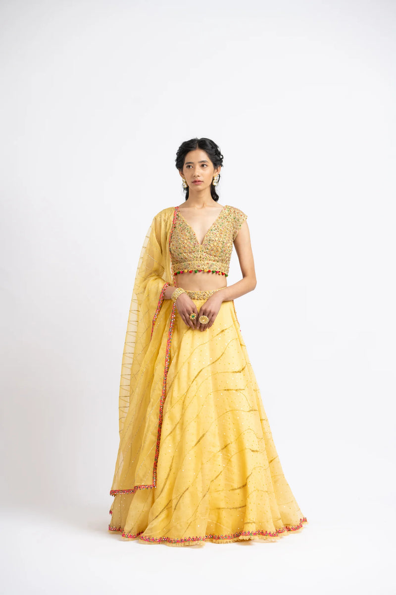 SUNBURST YELLOW ORGANZA LEHENGA SET