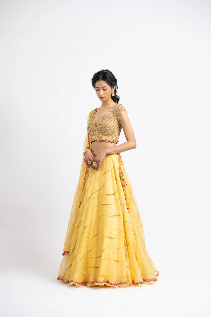 SUNBURST YELLOW ORGANZA LEHENGA SET