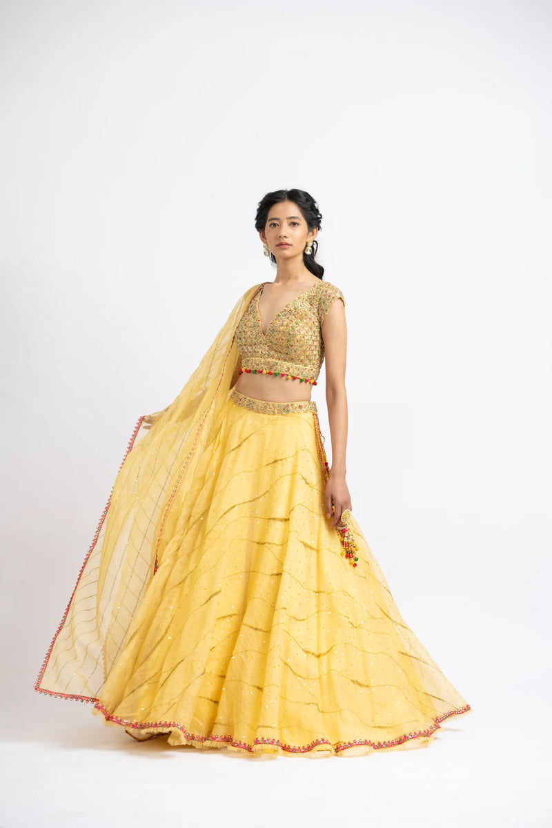 SUNBURST YELLOW ORGANZA LEHENGA SET