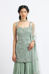 JADE GREEN TULLE SHIRT WITH LAYERED SHARARA