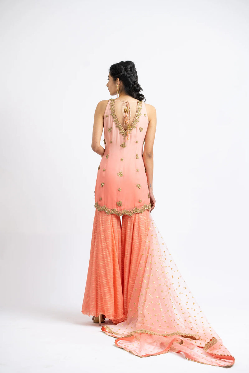 Coral Ombré Dyed Kurta & Garara Set