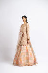 PEACH SHORT KURTA WITH ORGANZA LEHENGA