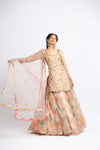 PEACH SHORT KURTA WITH ORGANZA LEHENGA