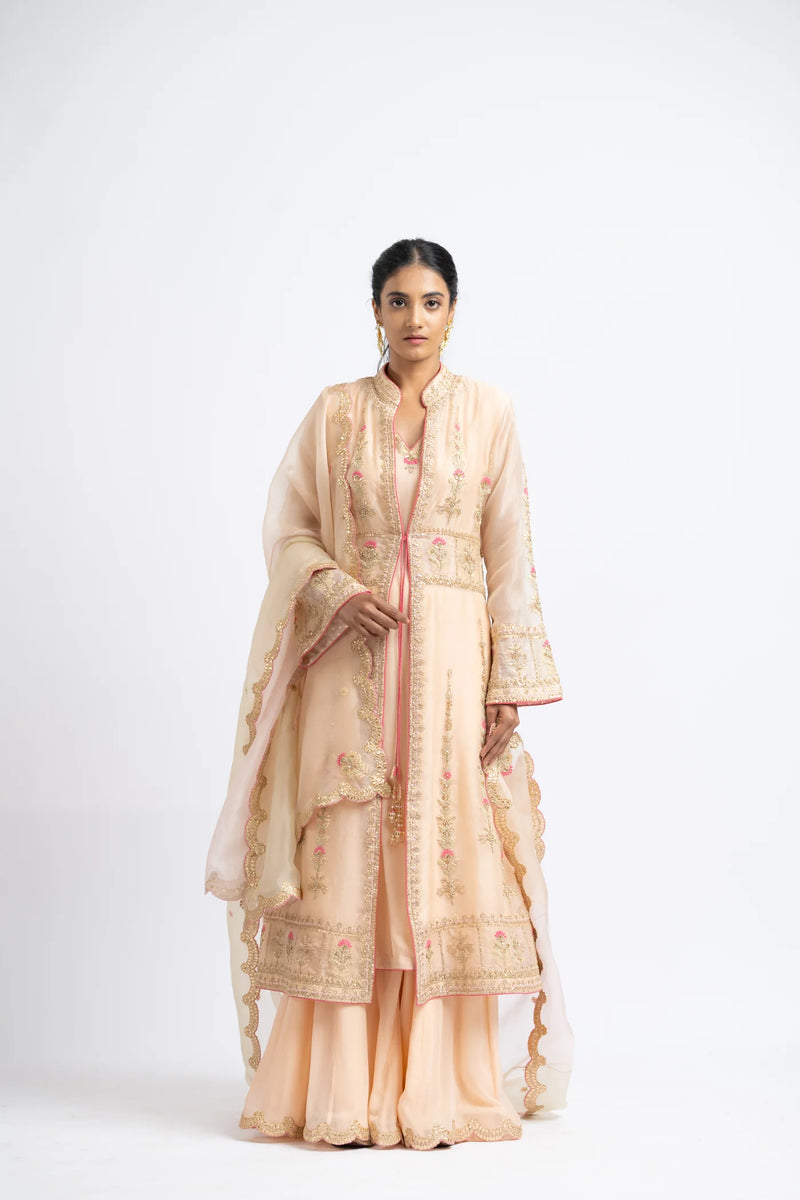 PEACH ORGANZA JACKET AND DUPATTA