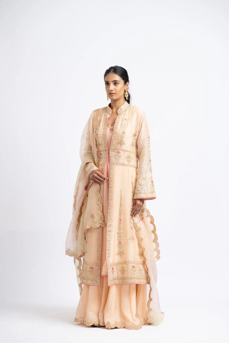 PEACH ORGANZA JACKET AND DUPATTA