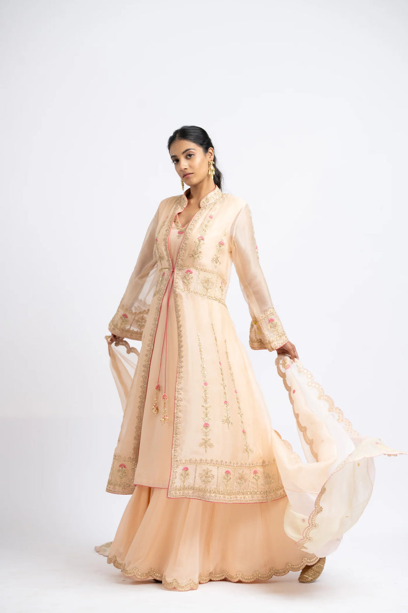 PEACH ORGANZA JACKET AND DUPATTA