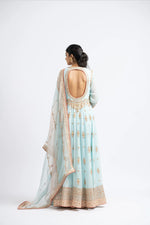 AQUA KALIDAR WITH WORKED ORGANZA DUPATTA AND CHURIDAR