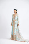 AQUA KALIDAR WITH WORKED ORGANZA DUPATTA AND CHURIDAR