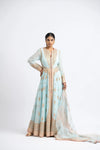 AQUA KALIDAR WITH WORKED ORGANZA DUPATTA AND CHURIDAR