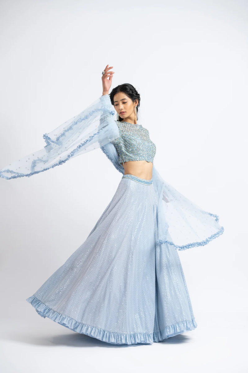 ICE BLUE TULLE LEHENGA CHOLI SET