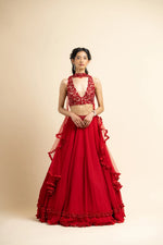 RED LEHENGA CHOLI SET WITH FRILLED DUPATTA