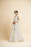 WHITE GEORGETTE LEHEHNA WITH TULLE CHOLI AND DUPATTA