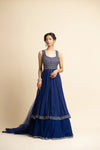 MIDNIGHT BLUE GEORGETTE KALIDAR JACKET  LEHENGA SET