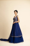 MIDNIGHT BLUE GEORGETTE KALIDAR JACKET  LEHENGA SET