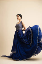 MIDNIGHT BLUE GEORGETTE KALIDAR JACKET  LEHENGA SET