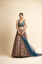 PEACOCK BLUE PRINTED LEHENGA CHOLI SET