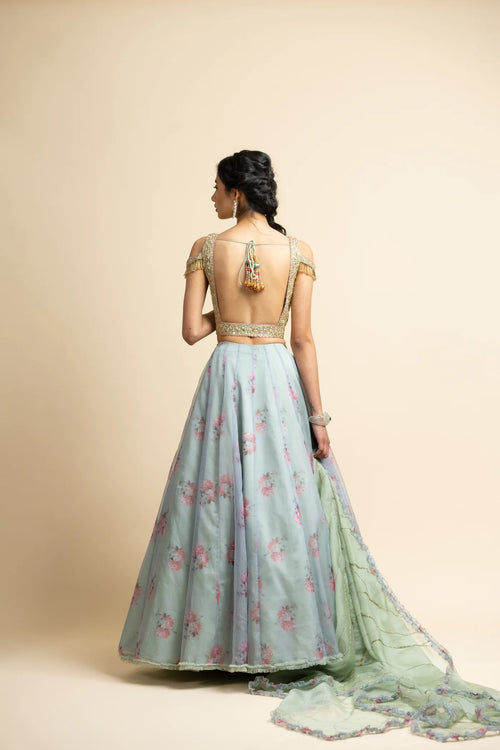 JADE GREEN ORGANZA LEHENGA SET